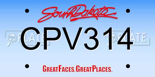 CPV314 South Dakota License Plate