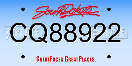 CQ88922 South Dakota License Plate