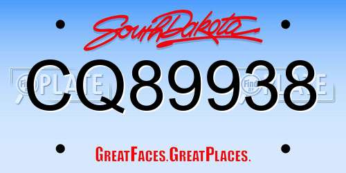 CQ89938 South Dakota License Plate