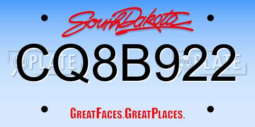 CQ8B922 South Dakota License Plate