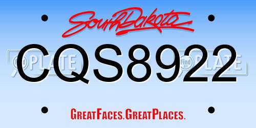 CQS8922 South Dakota License Plate