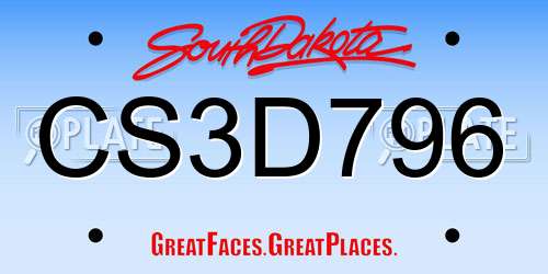 CS3D796 South Dakota License Plate