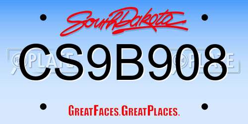 CS9B908 South Dakota License Plate