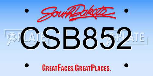 CSB852 South Dakota License Plate