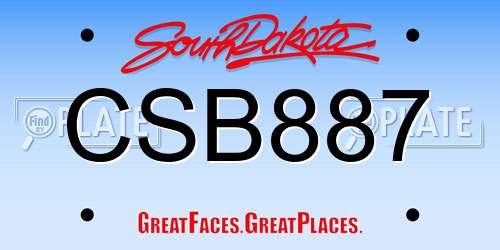 CSB887 South Dakota License Plate