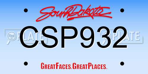 CSP932 South Dakota License Plate