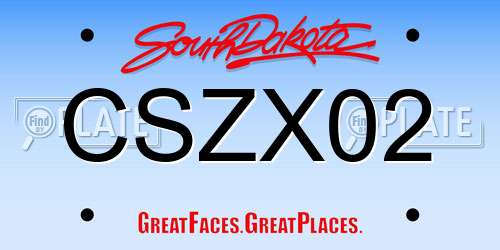 CSZX02 South Dakota License Plate