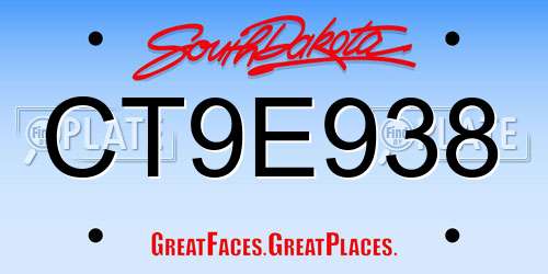 CT9E938 South Dakota License Plate