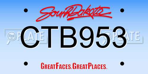 CTB953 South Dakota License Plate