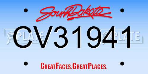 CV31941 South Dakota License Plate