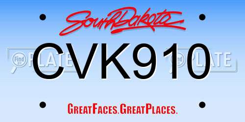 CVK910 South Dakota License Plate