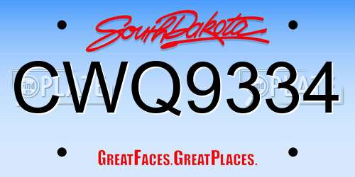 CWQ9334 South Dakota License Plate
