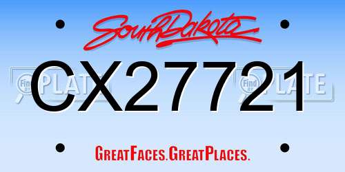 CX27721 South Dakota License Plate