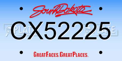 CX52225 South Dakota License Plate