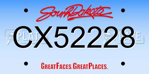 CX52228 South Dakota License Plate