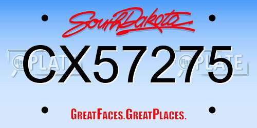 CX57275 South Dakota License Plate