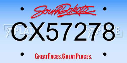 CX57278 South Dakota License Plate