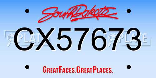 CX57673 South Dakota License Plate