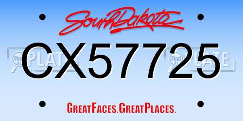 CX57725 South Dakota License Plate