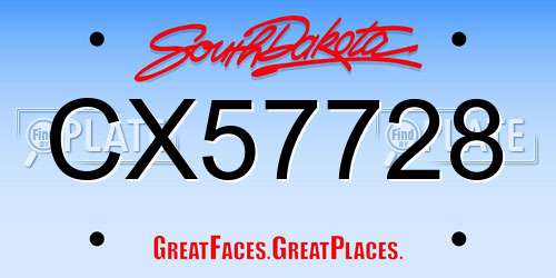CX57728 South Dakota License Plate