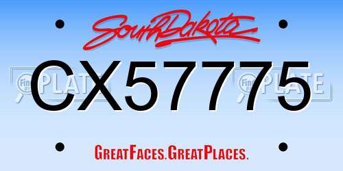 CX57775 South Dakota License Plate