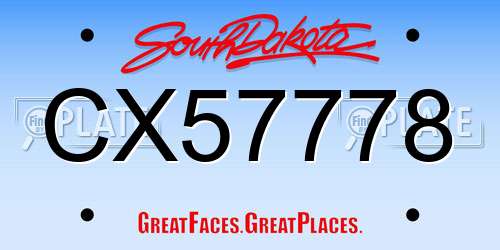 CX57778 South Dakota License Plate