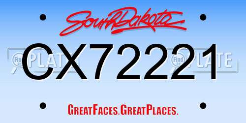 CX72221 South Dakota License Plate