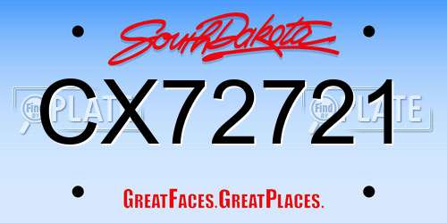 CX72721 South Dakota License Plate