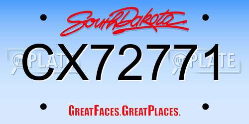 CX72771 South Dakota License Plate