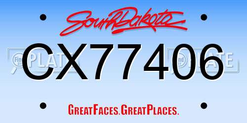 CX77406 South Dakota License Plate