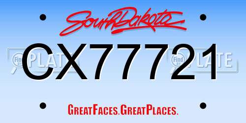 CX77721 South Dakota License Plate