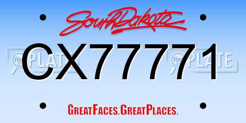 CX77771 South Dakota License Plate