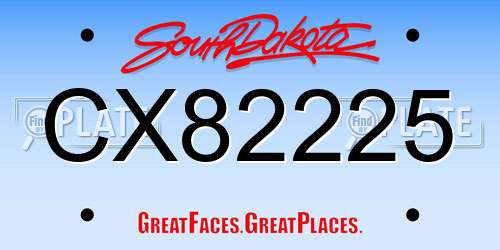 CX82225 South Dakota License Plate