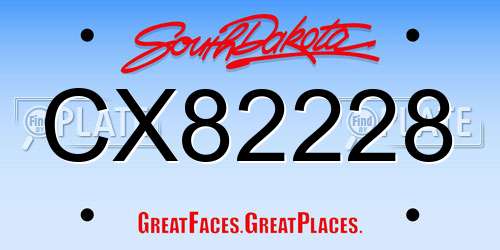 CX82228 South Dakota License Plate