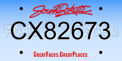 CX82673 South Dakota License Plate