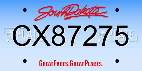 CX87275 South Dakota License Plate