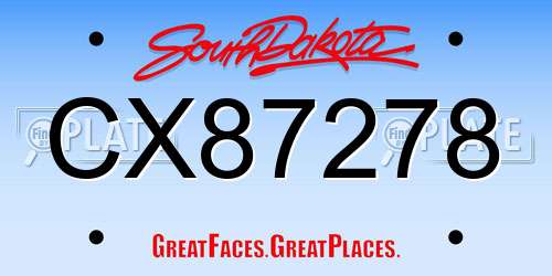 CX87278 South Dakota License Plate