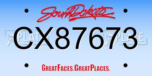 CX87673 South Dakota License Plate