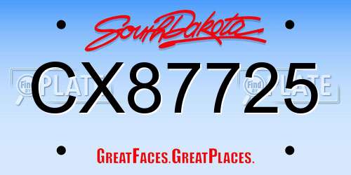 CX87725 South Dakota License Plate