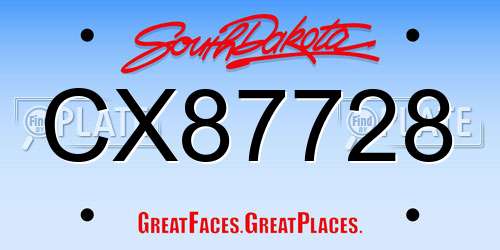 CX87728 South Dakota License Plate