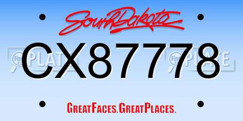 CX87778 South Dakota License Plate