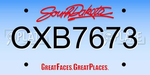 CXB7673 South Dakota License Plate