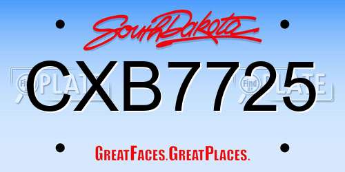 CXB7725 South Dakota License Plate