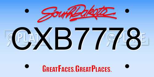CXB7778 South Dakota License Plate