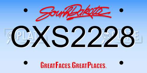 CXS2228 South Dakota License Plate