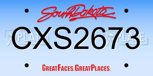 CXS2673 South Dakota License Plate
