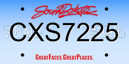 CXS7225 South Dakota License Plate