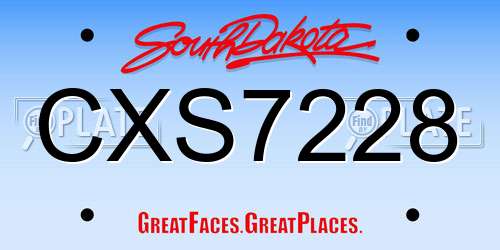 CXS7228 South Dakota License Plate