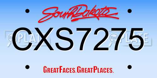 CXS7275 South Dakota License Plate