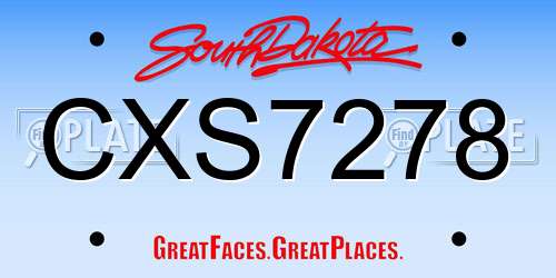 CXS7278 South Dakota License Plate